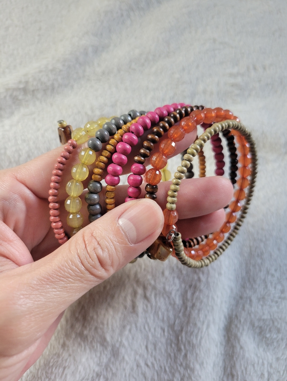 Colorful Boho Multi-Strand Beaded Wire Wrap Bracelet - Picture 8 of 9